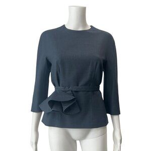 Marlowe Blue Wool Peplum Blouse Ruffle Top size FR 36/4